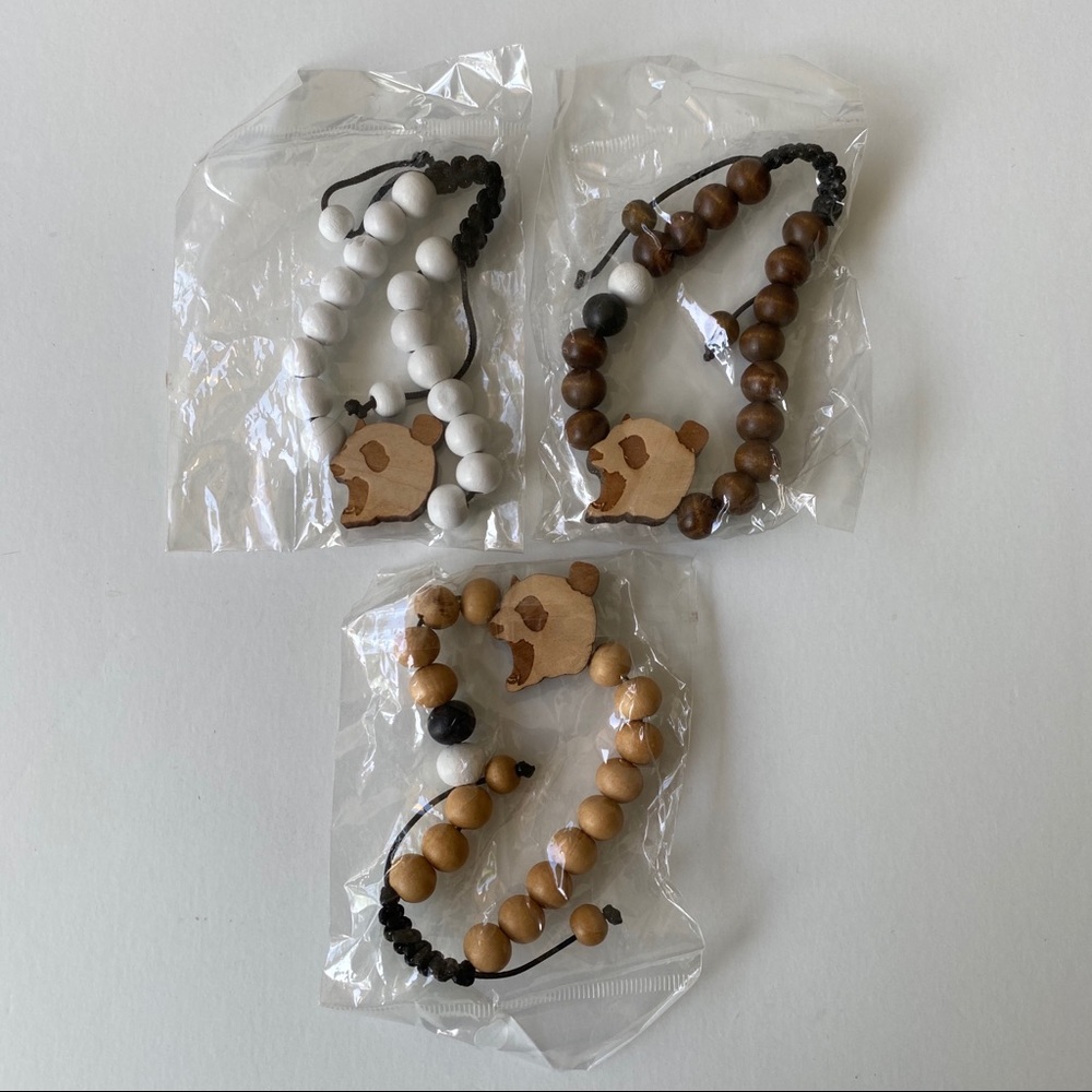 Panda Bead Wood Bracelet Lot of 3